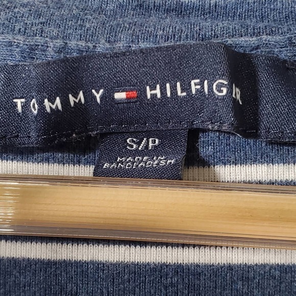 Tommy Hilfiger Striped V-Neck Short Sleeve T-Shirt Navy White Size Small - Picture 5 of 8